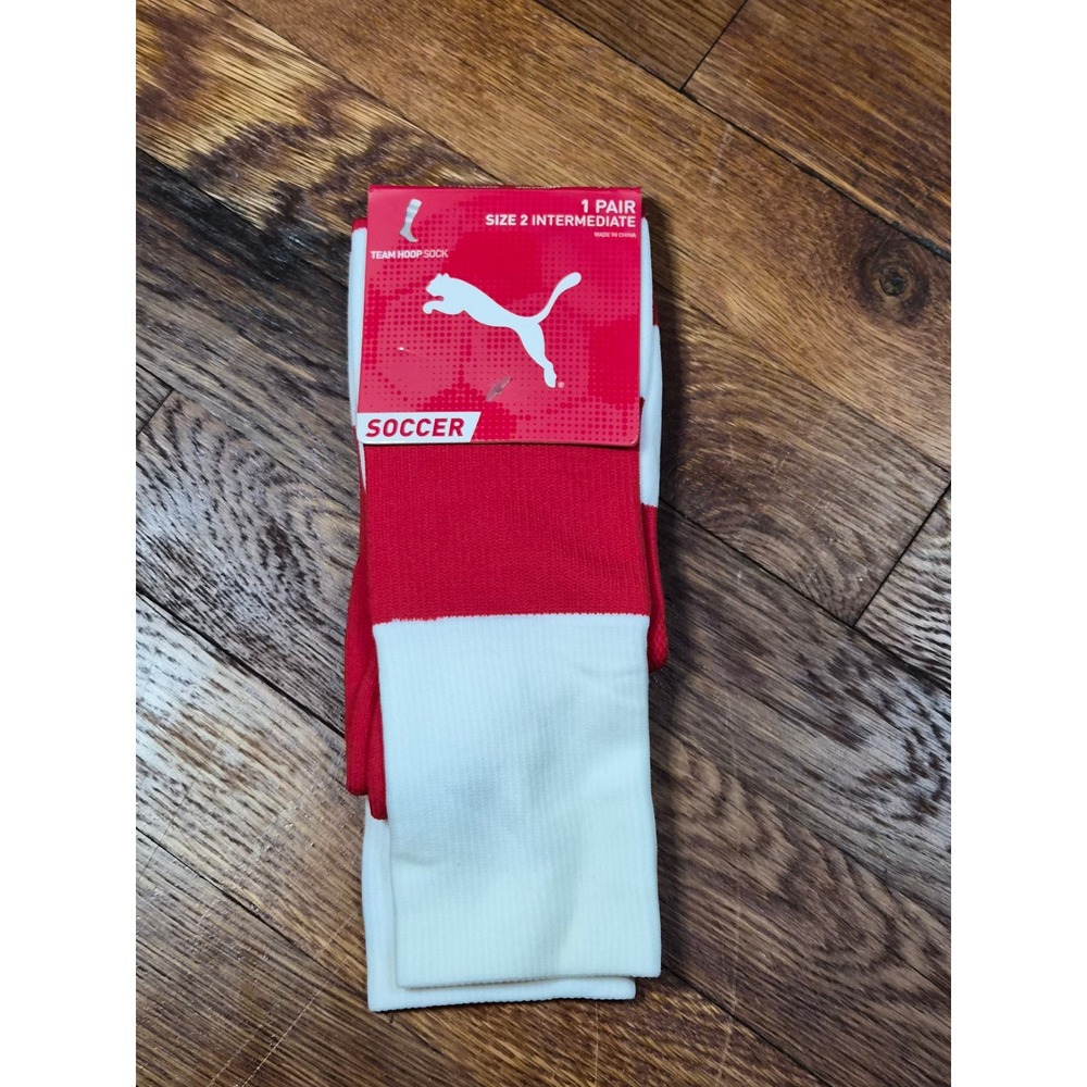 Puma Team Hoop Soccer Socks Red White Size 2 Intermediate NWT 85275